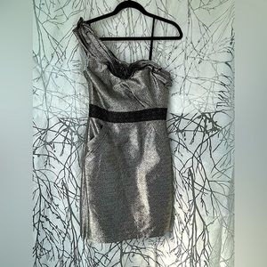 Max and Cleo One Shoulder Metallic Party Dress WITH POCKETS!